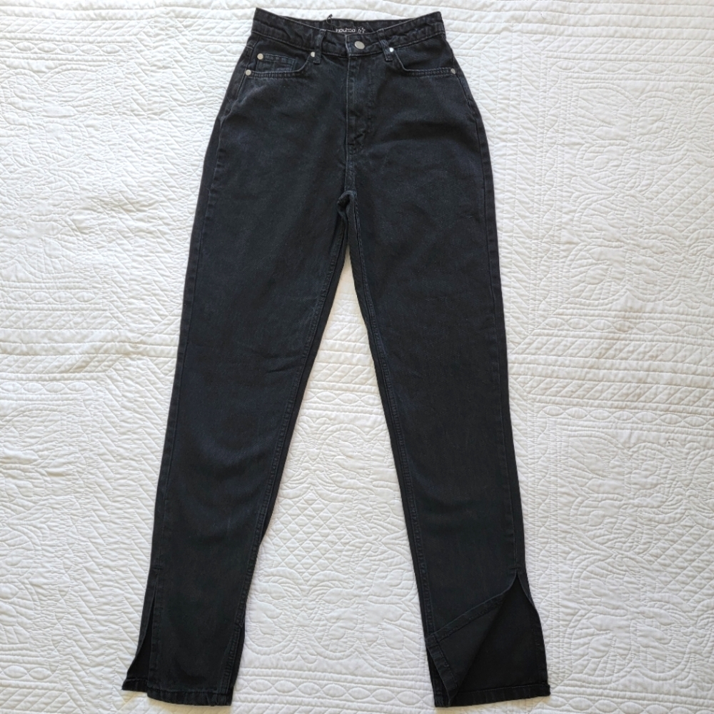 Boohoo Split Hem Black Straight Leg Jeans Size 2 Mid Rise